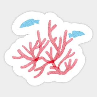 Pink coral and blue fish in the ocean Sticker